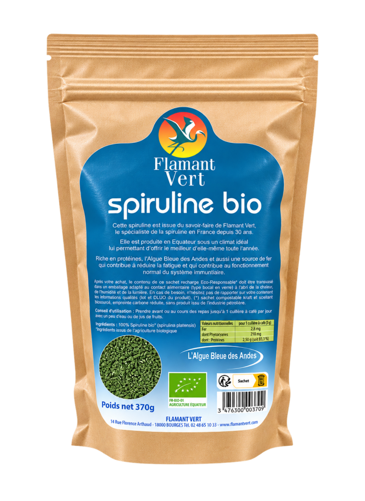 Spiruline Bio Microgranules 370 g – Format familial en sachet compostable