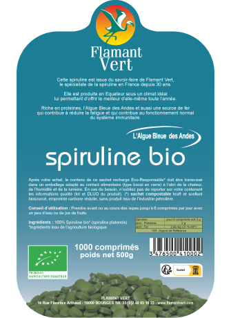 Spiruline Bio 1000 comprimés – Algue Bleue des Andes