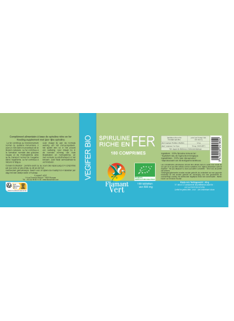 Végifer – Spiruline Bio riche en fer – 180 comprimés